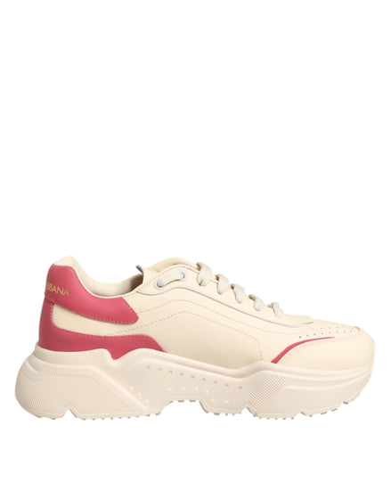 Dolce & Gabbana Λευκά Ροζ Δερμάτινα Αθλητικά Παπούτσια Daymaster