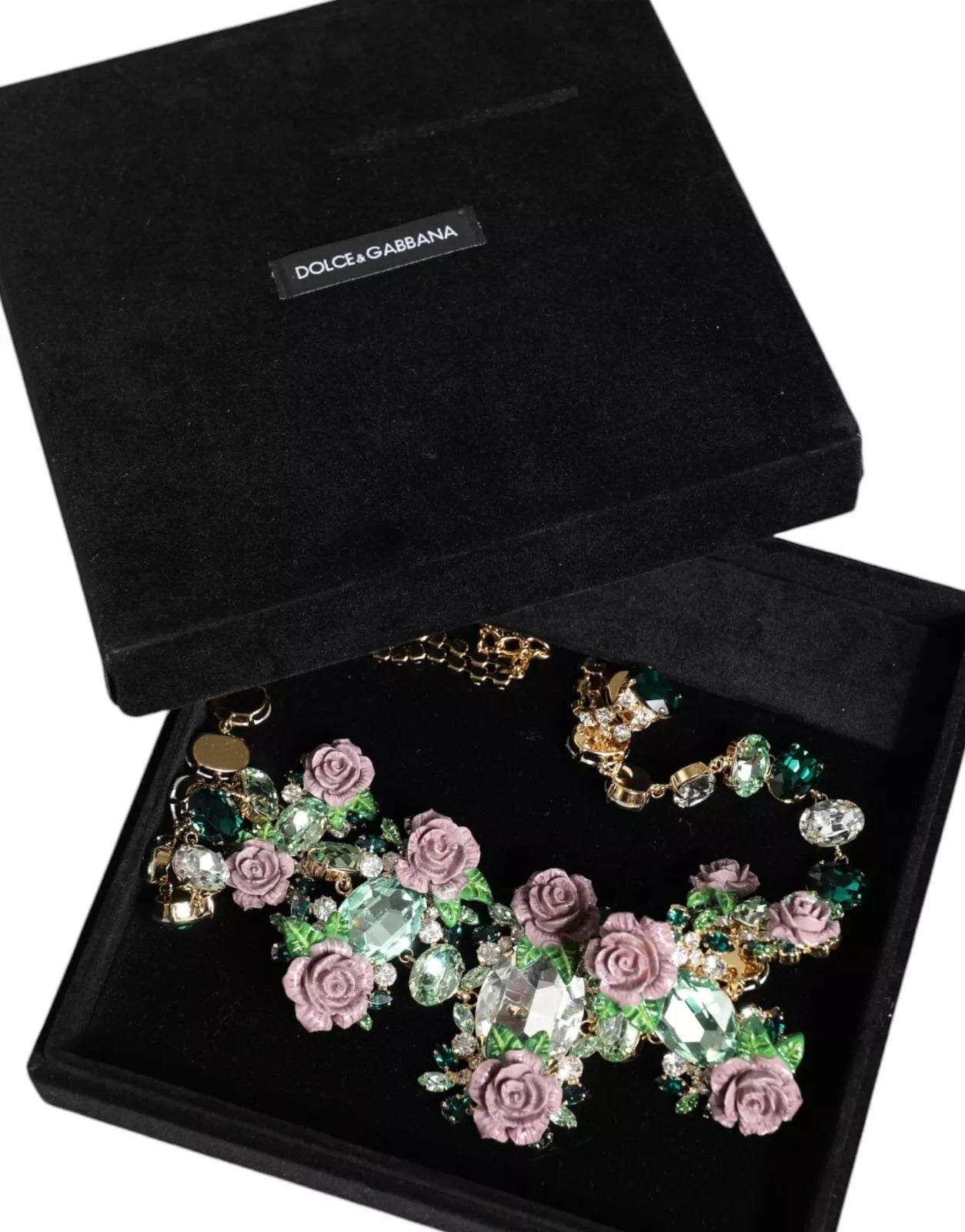 Dolce & Gabbana Χρυσό Ορειχάλκινο Κολιέ με Αλυσίδα, Κρυστάλλινο Τριαντάφυλλο και Πεταλούδες