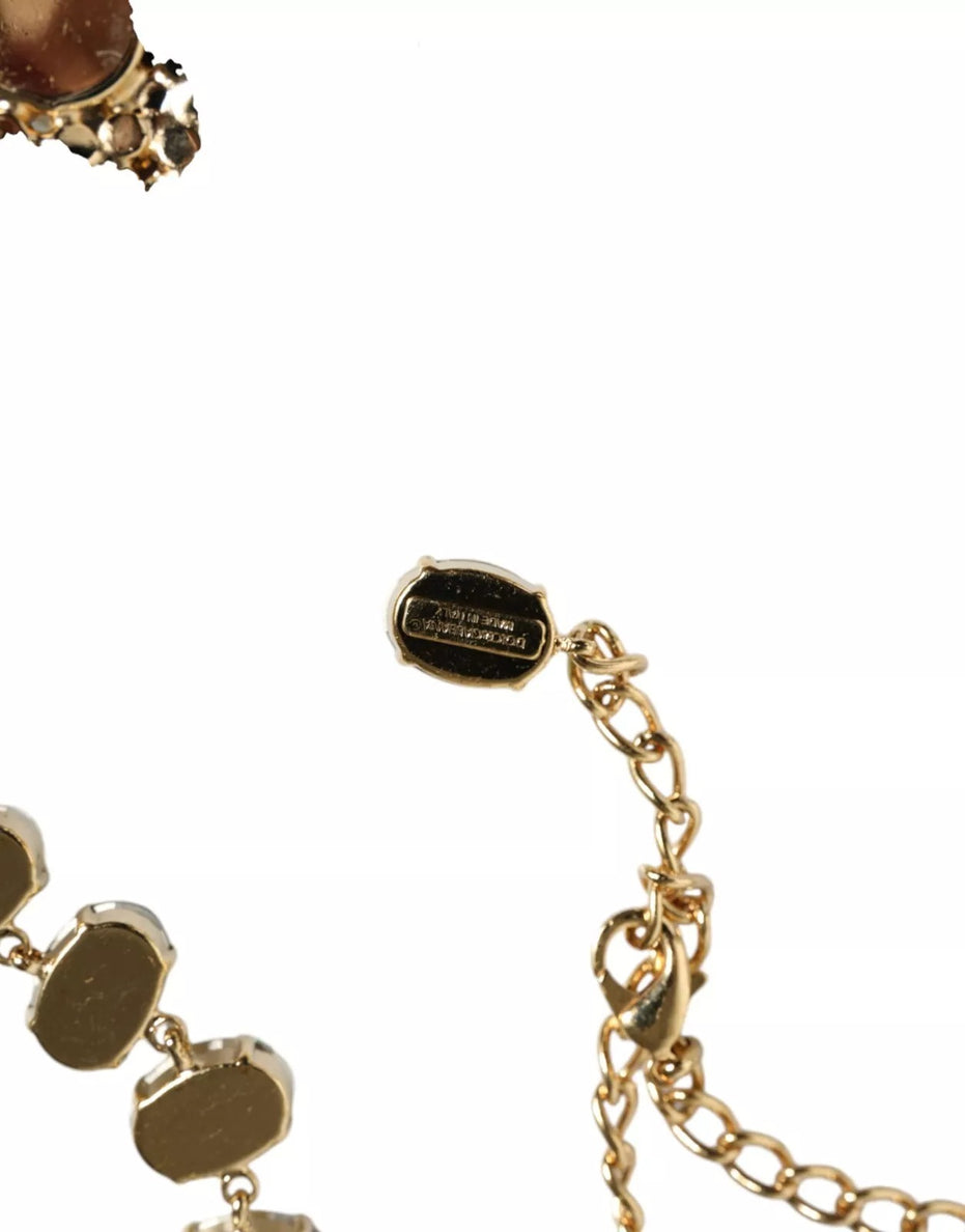 Dolce & Gabbana Χρυσό Ορειχάλκινο Κολιέ με Αλυσίδα, Κρυστάλλινο Τριαντάφυλλο και Πεταλούδες