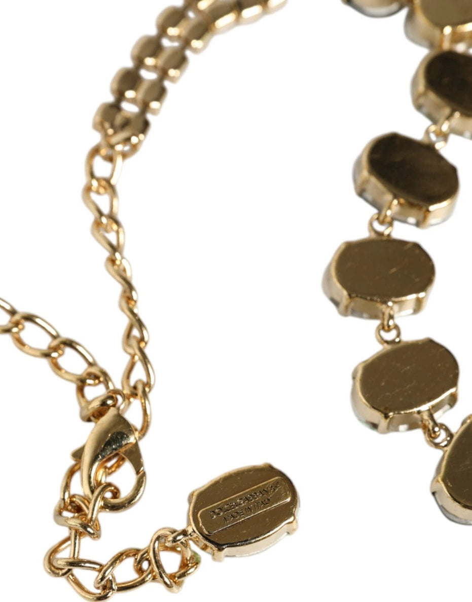 Dolce & Gabbana Χρυσό Ορειχάλκινο Κολιέ με Αλυσίδα, Κρυστάλλινο Τριαντάφυλλο και Πεταλούδες