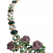 Dolce & Gabbana Gold Brass Link Chain Rose Petal Crystal Necklace