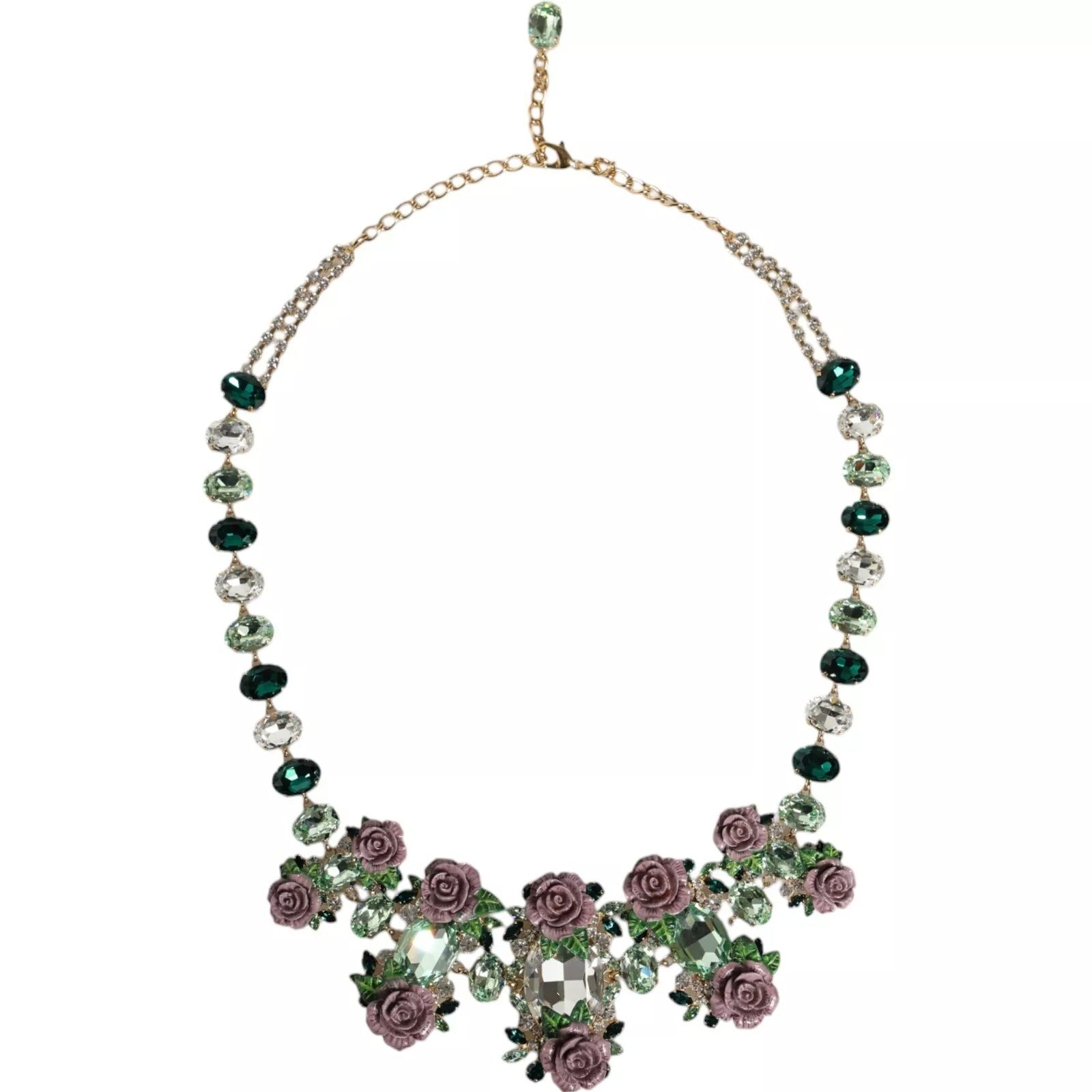Dolce & Gabbana Χρυσό Ορειχάλκινο Κολιέ με Αλυσίδα, Κρυστάλλινο Τριαντάφυλλο και Πεταλούδες