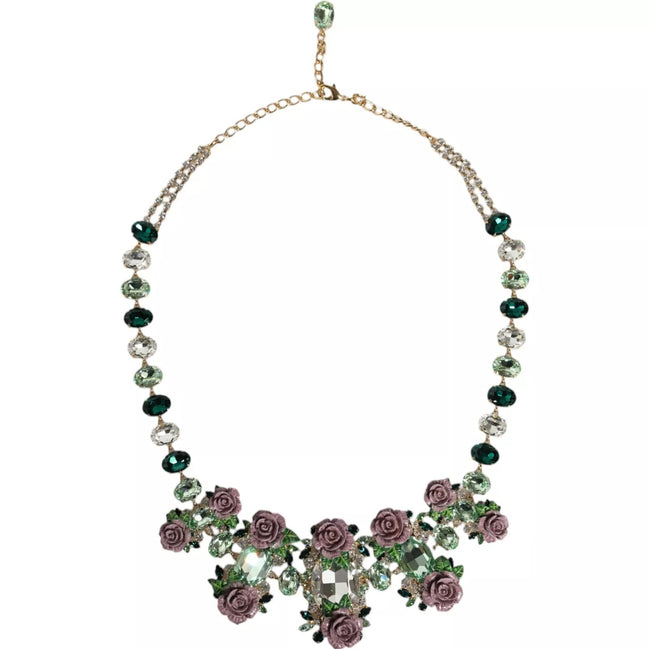 Dolce & Gabbana Χρυσό Ορειχάλκινο Κολιέ με Αλυσίδα, Κρυστάλλινο Τριαντάφυλλο και Πεταλούδες