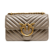 PINKO Grey Leather Love One Mini Shoulder Bag