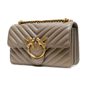 PINKO Grey Leather Love One Mini Shoulder Bag