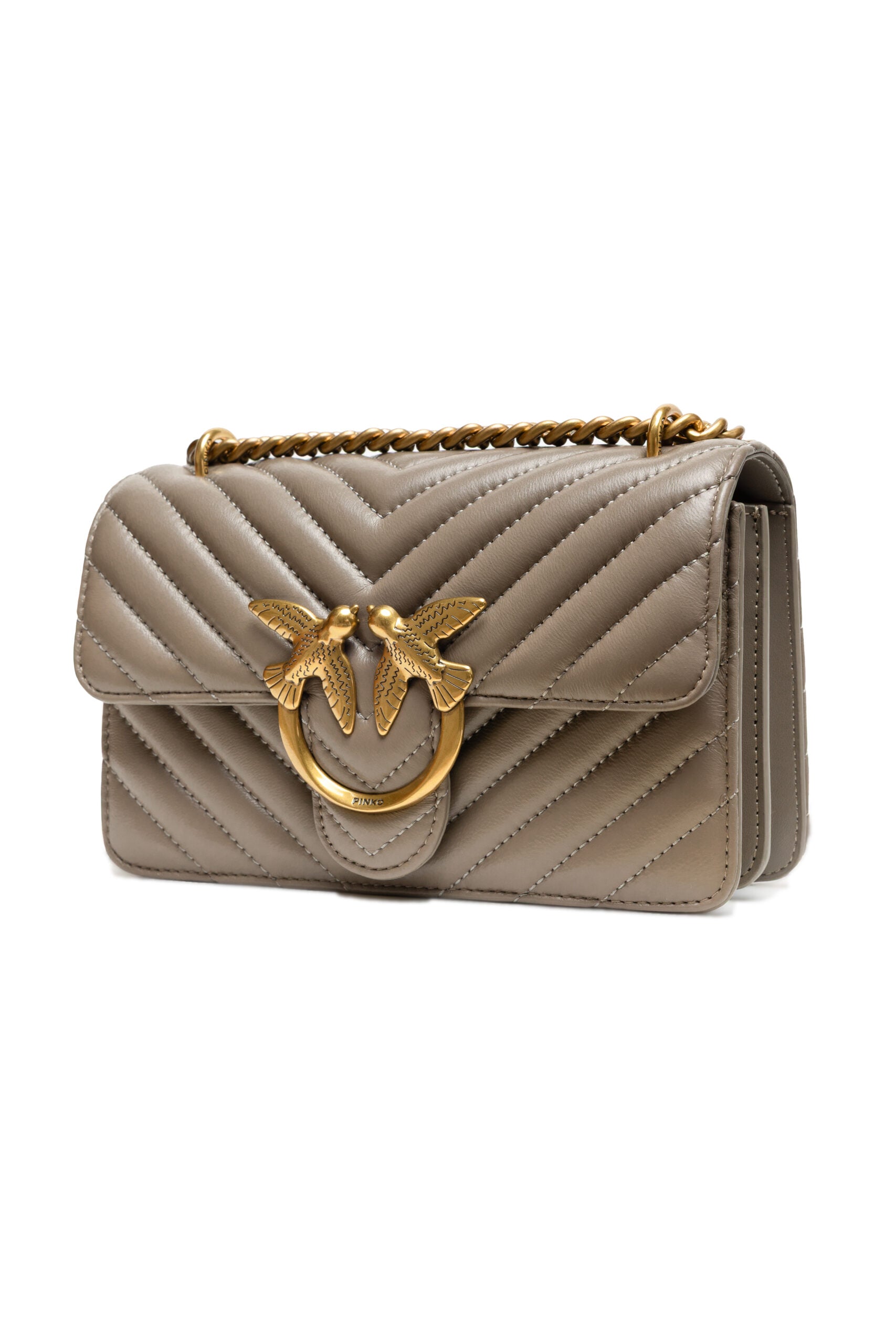 PINKO Γκρι Δερμάτινη Τσάντα Ώμου Love One Mini
