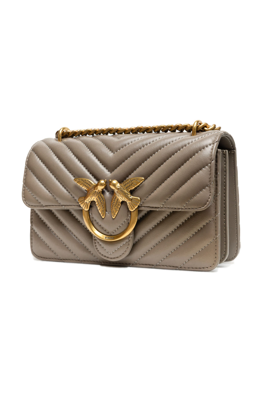 PINKO Γκρι Δερμάτινη Τσάντα Ώμου Love One Mini