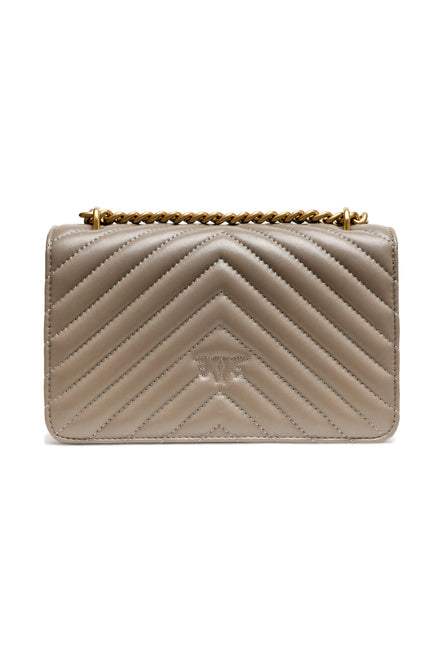 PINKO Grey Leather Love One Mini Shoulder Bag
