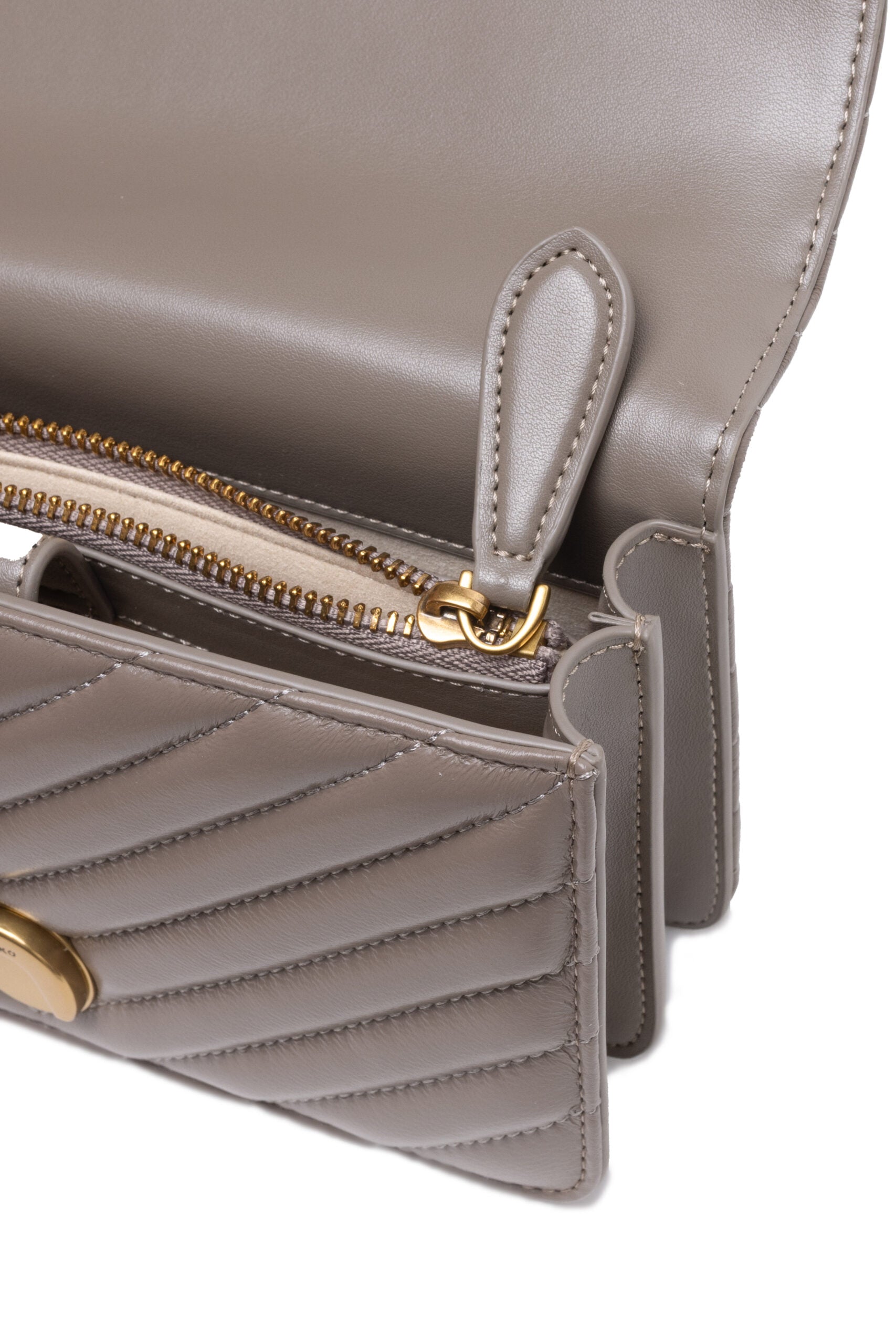 PINKO Grey Leather Love One Mini Shoulder Bag