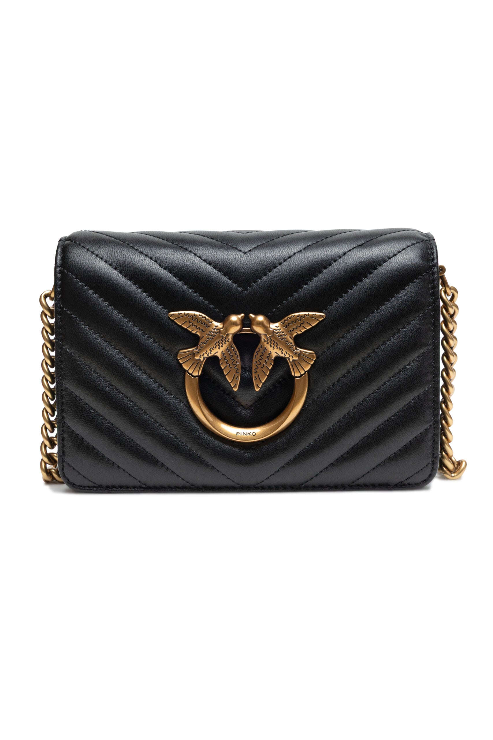 PINKO Μαύρη Δερμάτινη Τσάντα Ώμου Love Click Mini