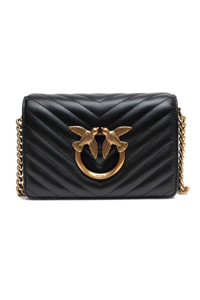 PINKO Μαύρη Δερμάτινη Τσάντα Ώμου Love Click Mini