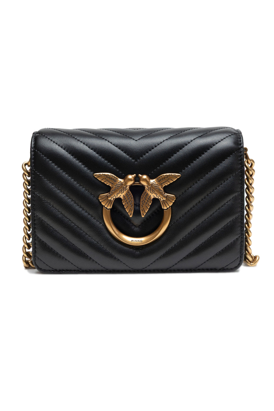 PINKO Μαύρη Δερμάτινη Τσάντα Ώμου Love Click Mini
