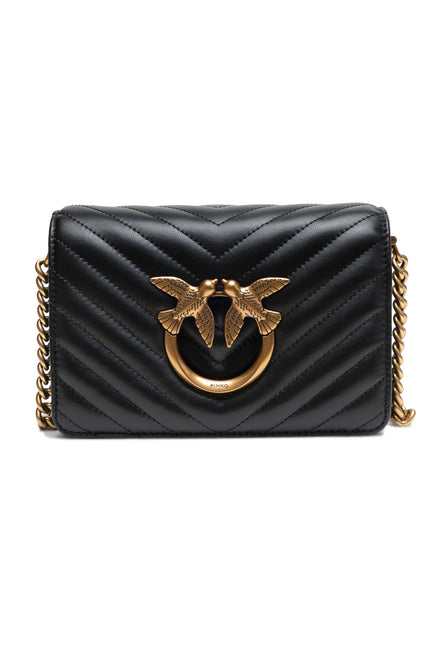 PINKO Μαύρη Δερμάτινη Τσάντα Ώμου Love Click Mini