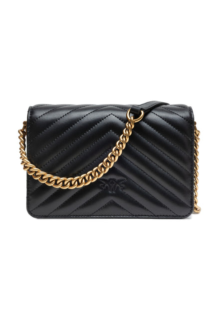 PINKO Μαύρη Δερμάτινη Τσάντα Ώμου Love Click Mini