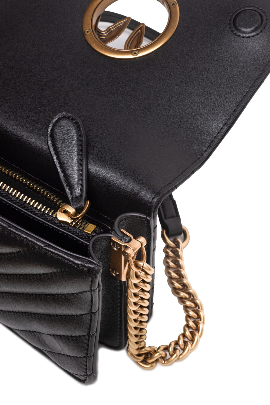 PINKO Μαύρη Δερμάτινη Τσάντα Ώμου Love Click Mini