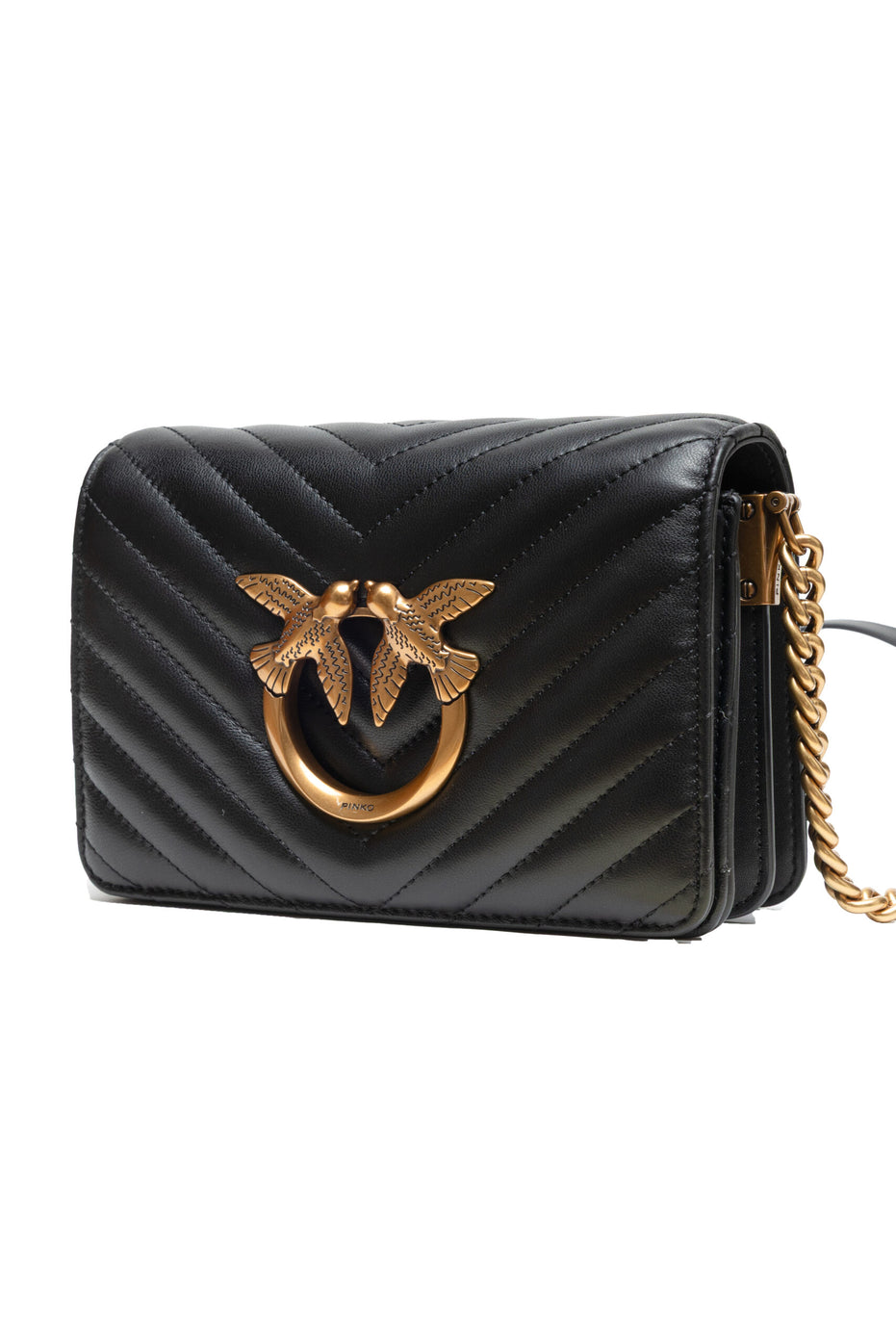 PINKO Μαύρη Δερμάτινη Τσάντα Ώμου Love Click Mini