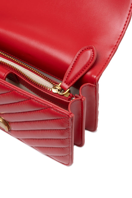 PINKO Κόκκινη Δερμάτινη Τσάντα Ώμου Love One Mini