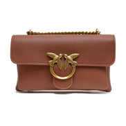 PINKO Brown Leather Love Boucle Riga Shoulder Bag