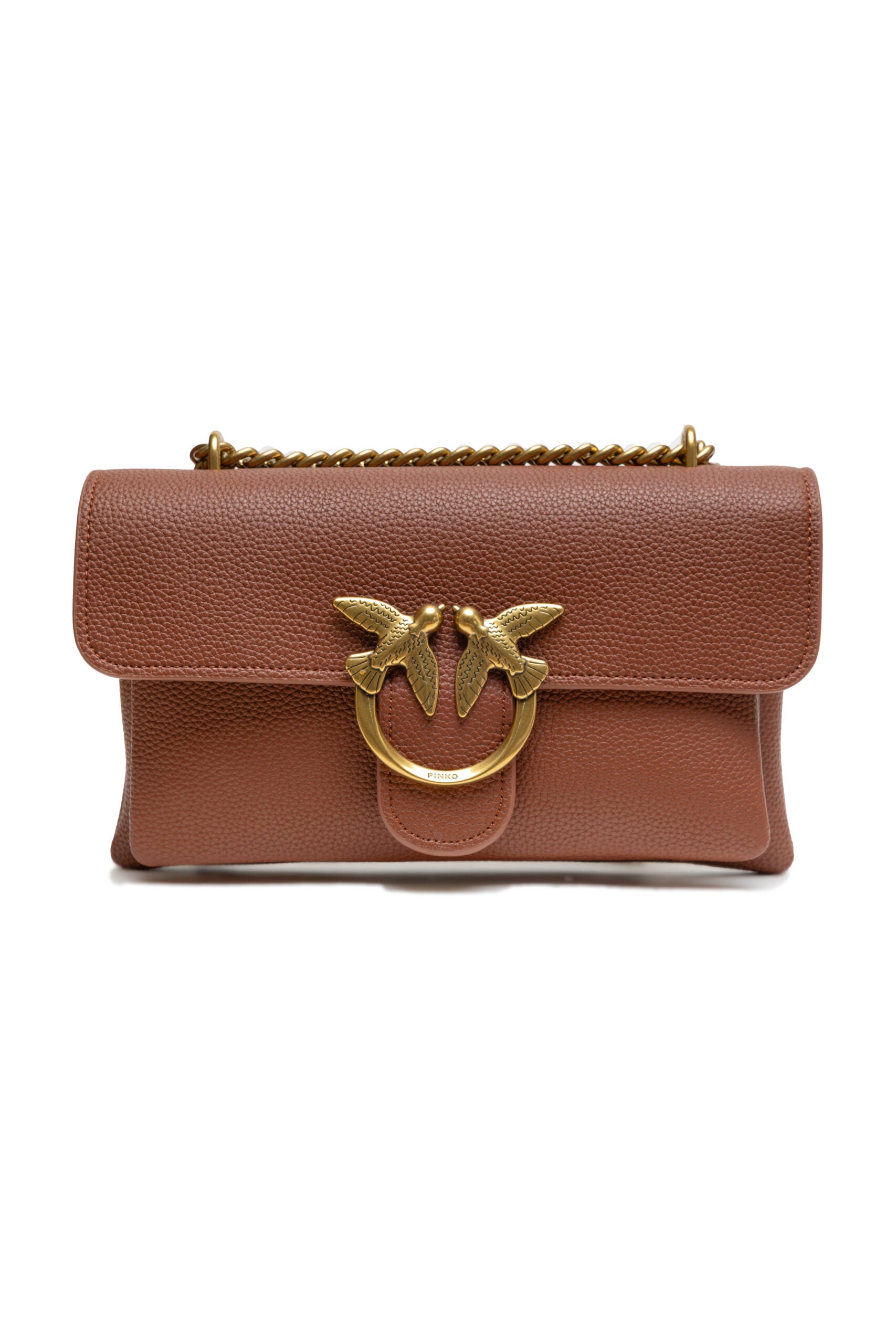 PINKO Brown Leather Love Boucle Riga Shoulder Bag
