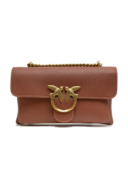 PINKO Γυναικεία Τσάντα Ώμου Love Boucle Riga από Καφέ Δέρμα