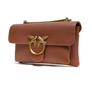PINKO Brown Leather Love Boucle Riga Shoulder Bag