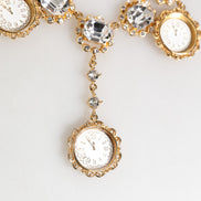 Dolce & Gabbana Gold Crystal Clock Pendant Statement Jewelry Necklace