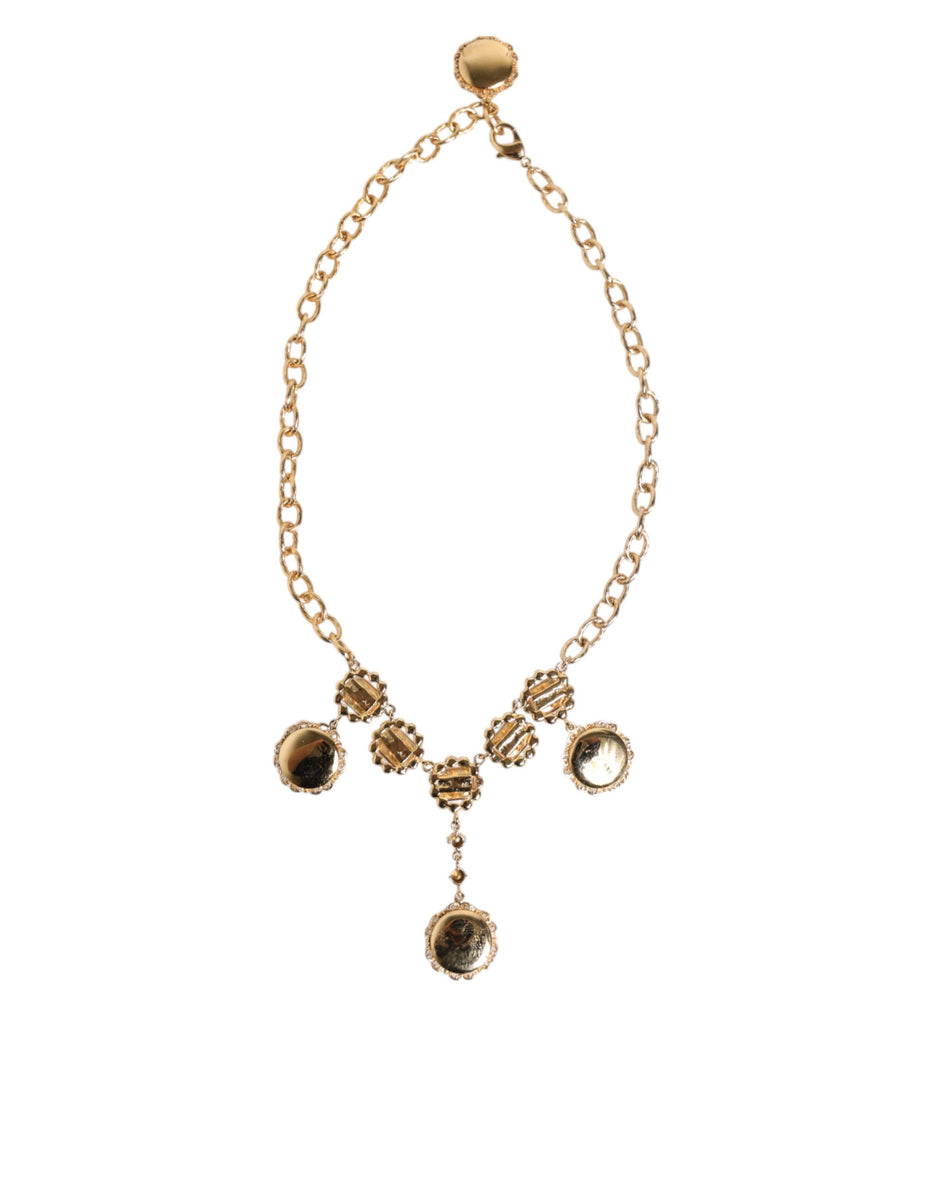 Dolce & Gabbana Gold Crystal Clock Pendant Statement Jewelry Necklace