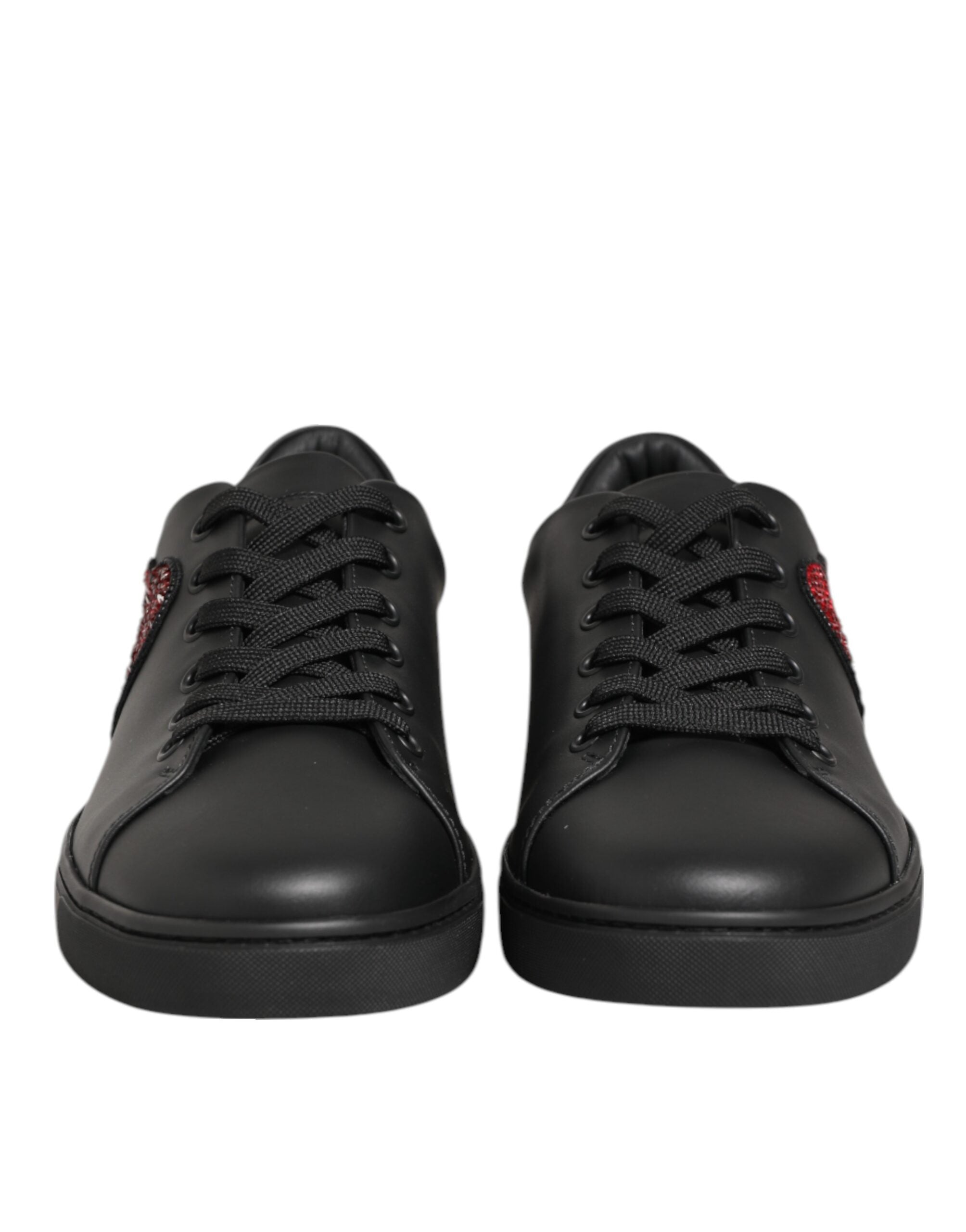 Dolce & Gabbana Μαύρα Δερμάτινα Αθλητικά Παπούτσια Sneakers με Καρδιά από Κρύσταλλα