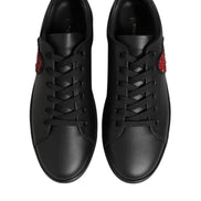 Dolce & Gabbana Black Leather Crystal Heart Sneakers  Shoes