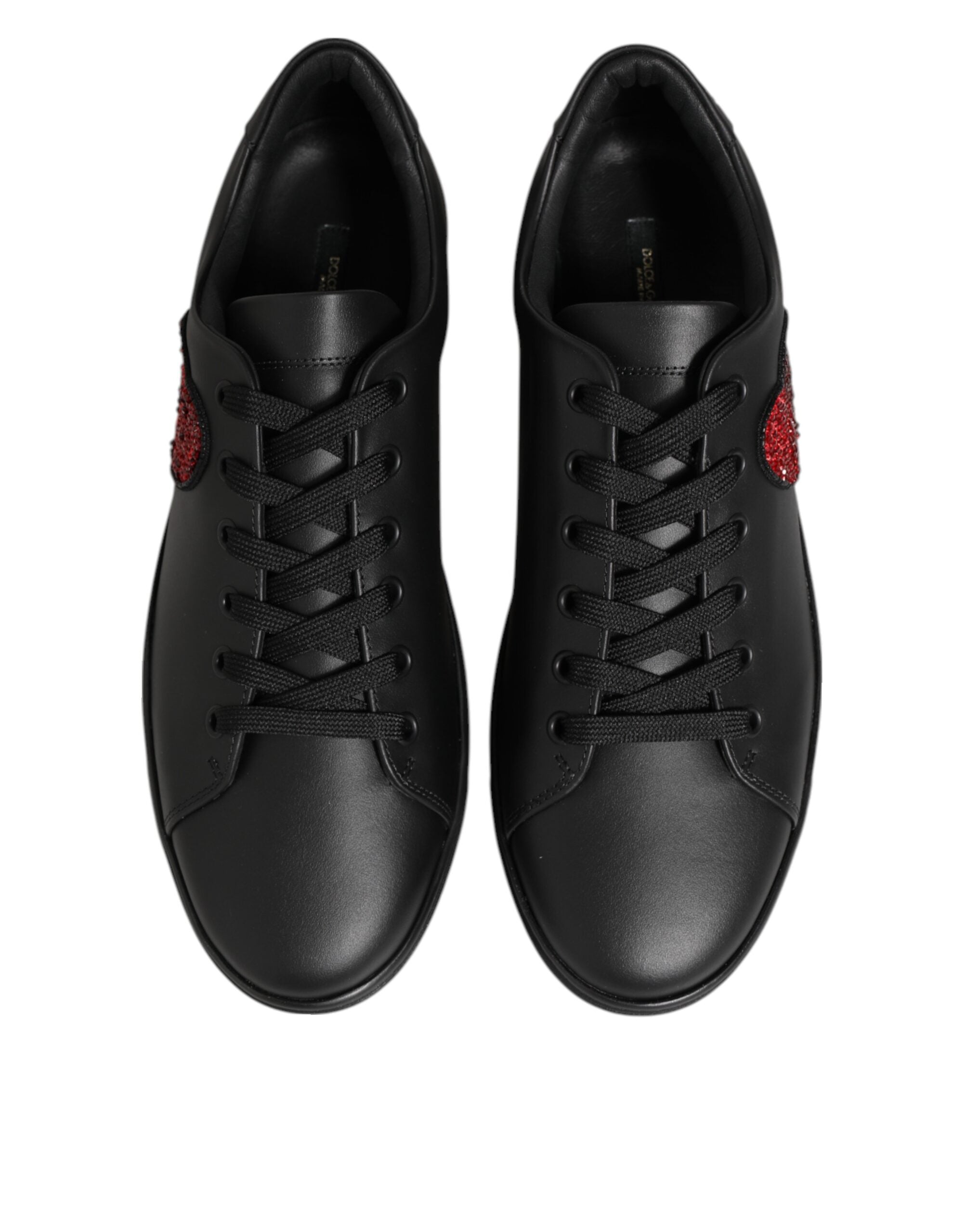Dolce & Gabbana Μαύρα Δερμάτινα Αθλητικά Παπούτσια Sneakers με Καρδιά από Κρύσταλλα