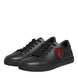 Dolce & Gabbana Μαύρα Δερμάτινα Αθλητικά Παπούτσια Sneakers με Καρδιά από Κρύσταλλα