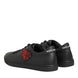 Dolce & Gabbana Μαύρα Δερμάτινα Αθλητικά Παπούτσια Sneakers με Καρδιά από Κρύσταλλα