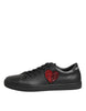 Dolce & Gabbana Μαύρα Δερμάτινα Αθλητικά Παπούτσια Sneakers με Καρδιά από Κρύσταλλα