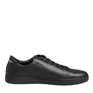 Dolce & Gabbana Black Leather Crystal Heart Sneakers  Shoes