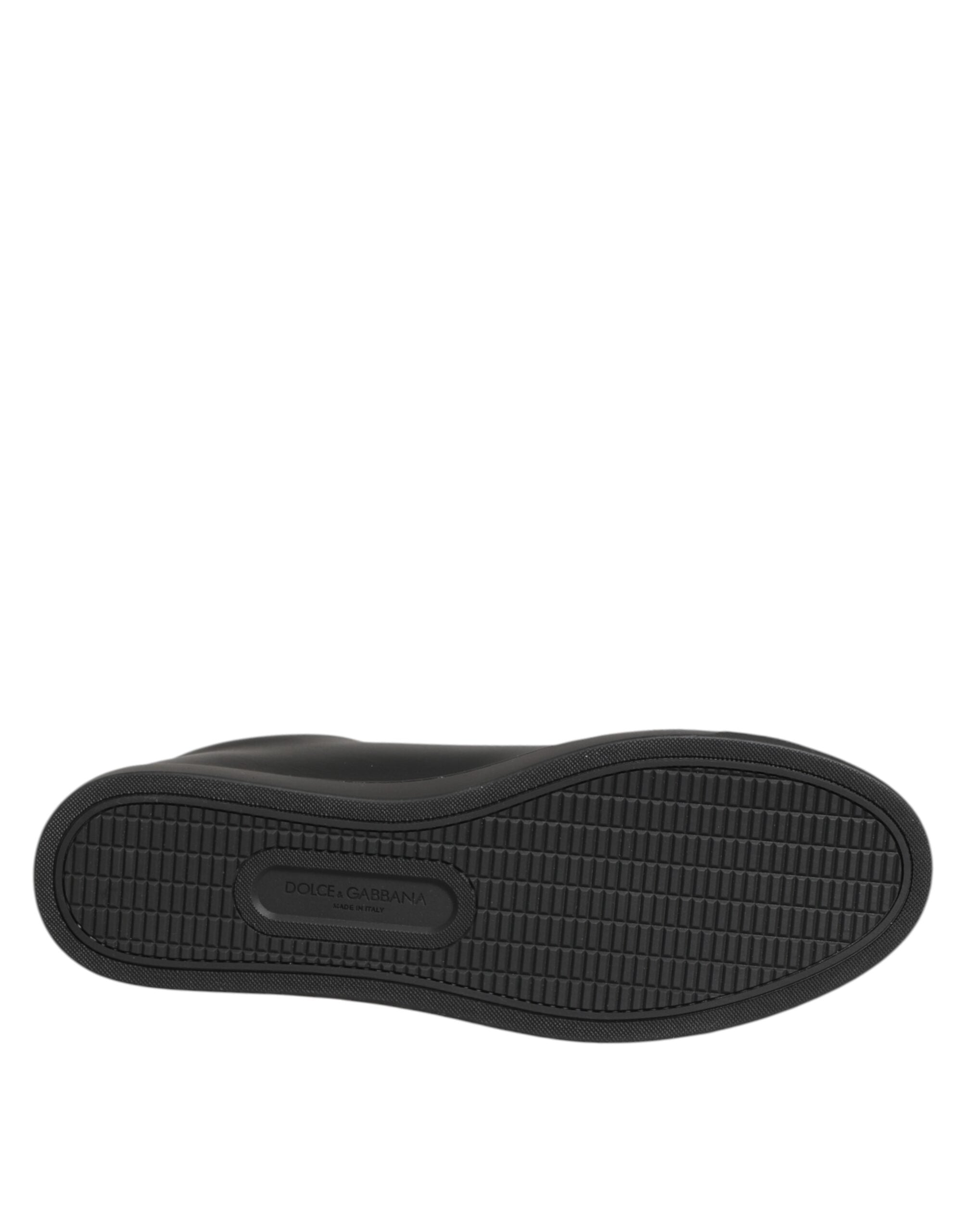 Dolce & Gabbana Μαύρα Δερμάτινα Αθλητικά Παπούτσια Sneakers με Καρδιά από Κρύσταλλα