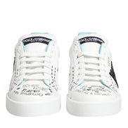 Dolce & Gabbana White Leather Graffiti Low Top Sneakers Shoes
