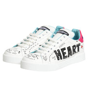 Dolce & Gabbana White Leather Graffiti Low Top Sneakers Shoes