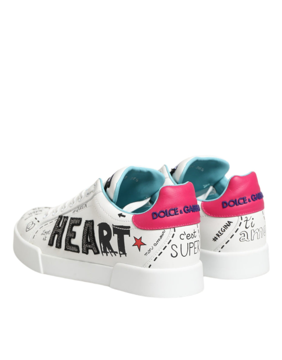 Dolce & Gabbana Λευκά Δερμάτινα Χαμηλά Sneakers με Γκράφιτι
