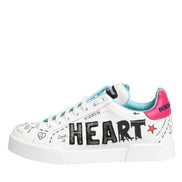 Dolce & Gabbana White Leather Graffiti Low Top Sneakers Shoes