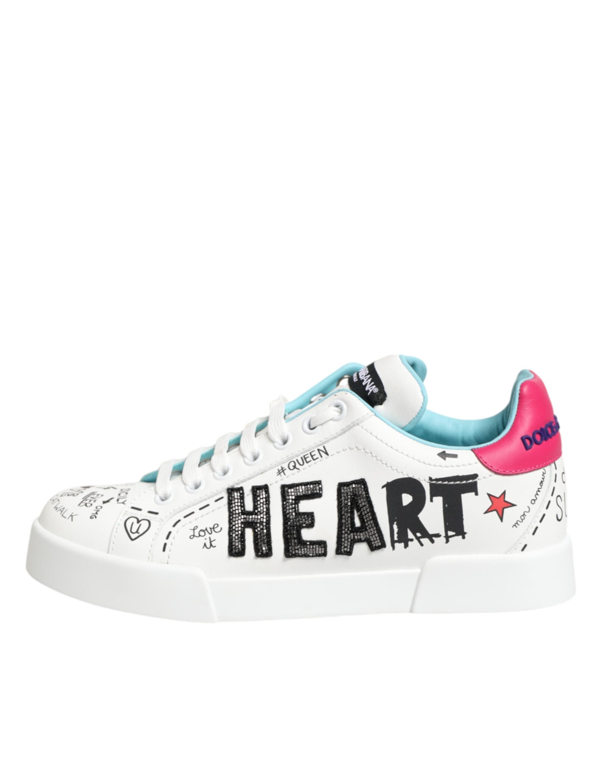 Dolce & Gabbana Λευκά Δερμάτινα Χαμηλά Sneakers με Γκράφιτι
