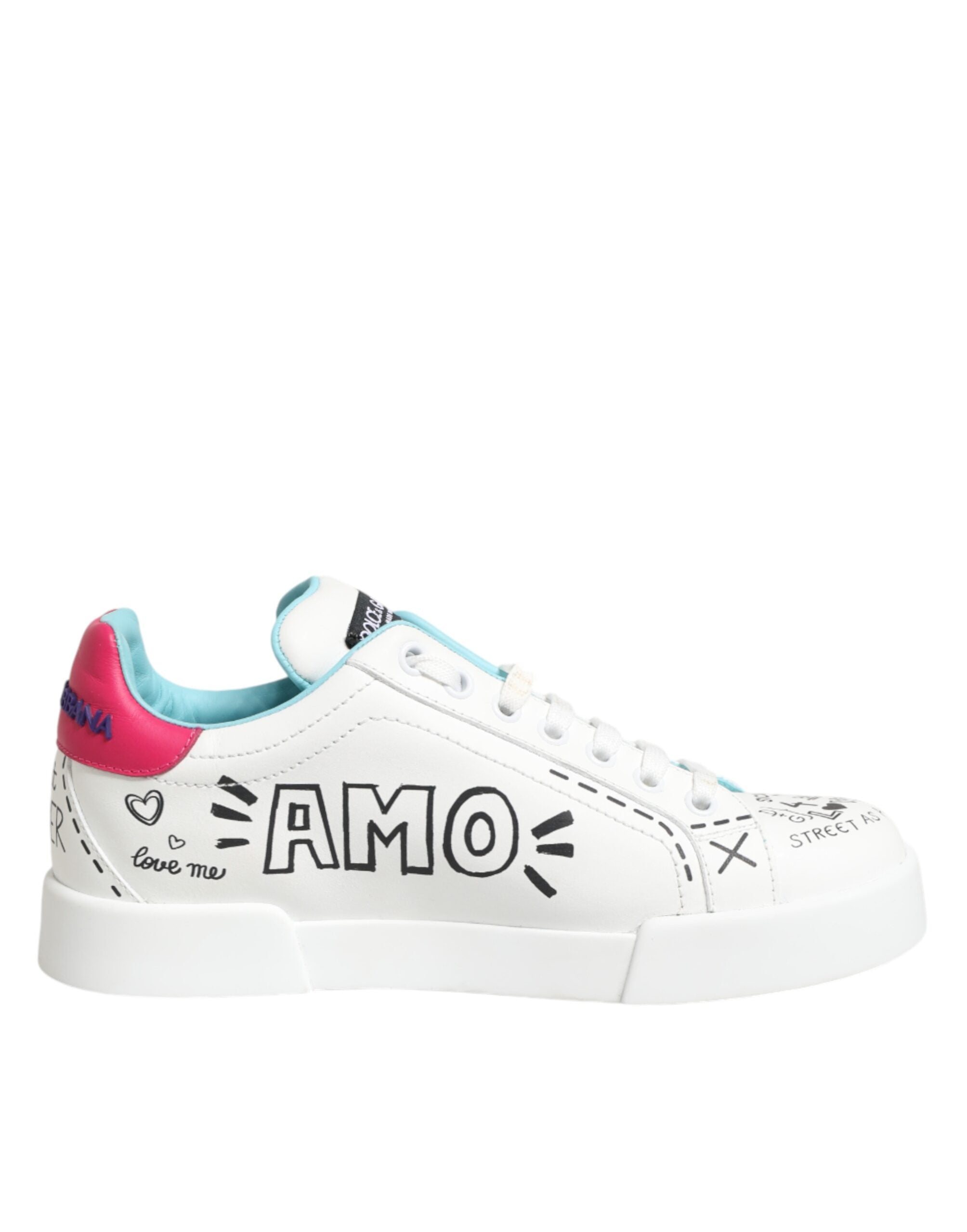 Dolce & Gabbana Λευκά Δερμάτινα Χαμηλά Sneakers με Γκράφιτι