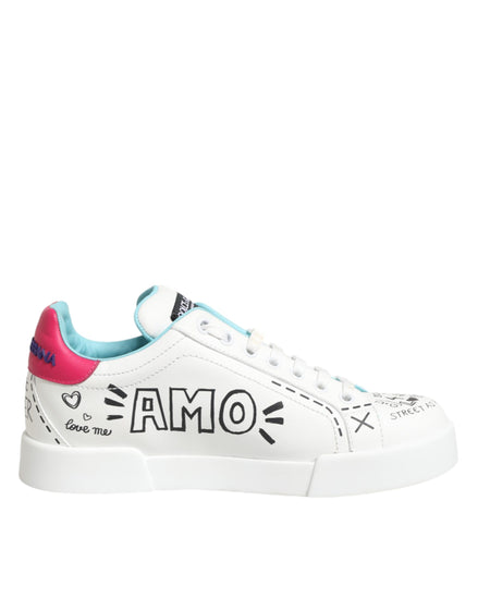 Dolce & Gabbana Λευκά Δερμάτινα Χαμηλά Sneakers με Γκράφιτι