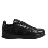 Dolce & Gabbana Black Floral Lace Low Top Sneaker Shoes