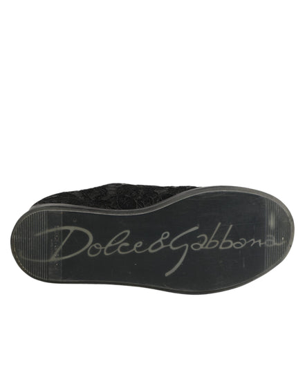 Dolce & Gabbana Black Floral Lace Low Top Sneaker Shoes