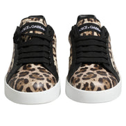 Dolce & Gabbana Brown Leather Leopard Low Top Sneakers Shoes