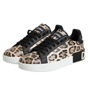 Dolce & Gabbana Brown Leather Leopard Low Top Sneakers Shoes
