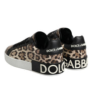 Dolce & Gabbana Brown Leather Leopard Low Top Sneakers Shoes
