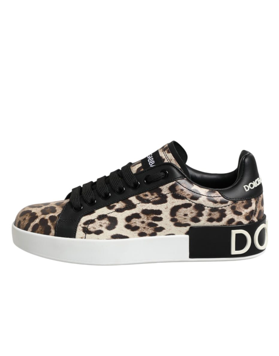 Dolce & Gabbana Καφέ Δερμάτινα Leopard Χαμηλά Sneakers Παπούτσια