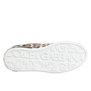 Dolce & Gabbana Brown Leather Leopard Low Top Sneakers Shoes