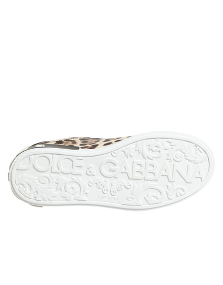 Dolce & Gabbana Brown Leather Leopard Low Top Sneakers Shoes